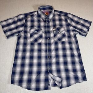 Dixxon Flannel Co. "The Midway" Short Sleeve Shirt Blue Plaid Size L Button